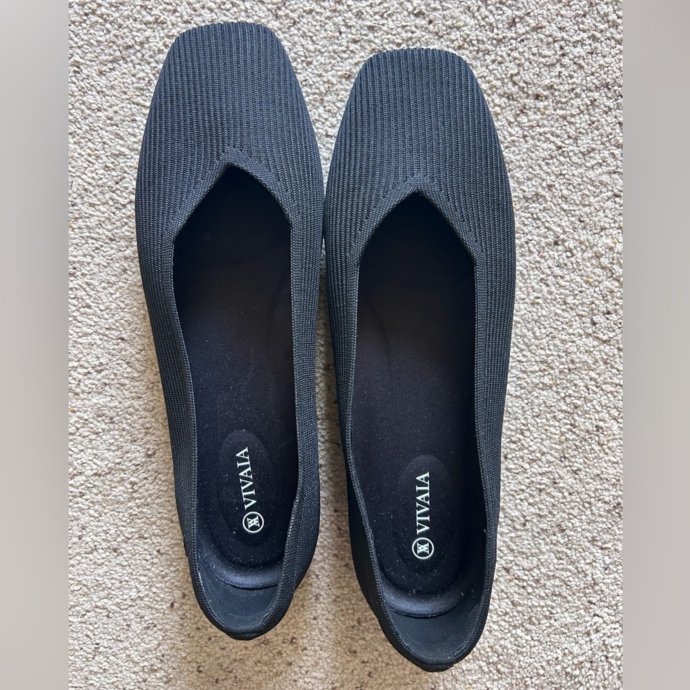 VIVAIA Margot Square Toe V-Cut Ballet Flats. Black. Size 43, US 11. VGUC.